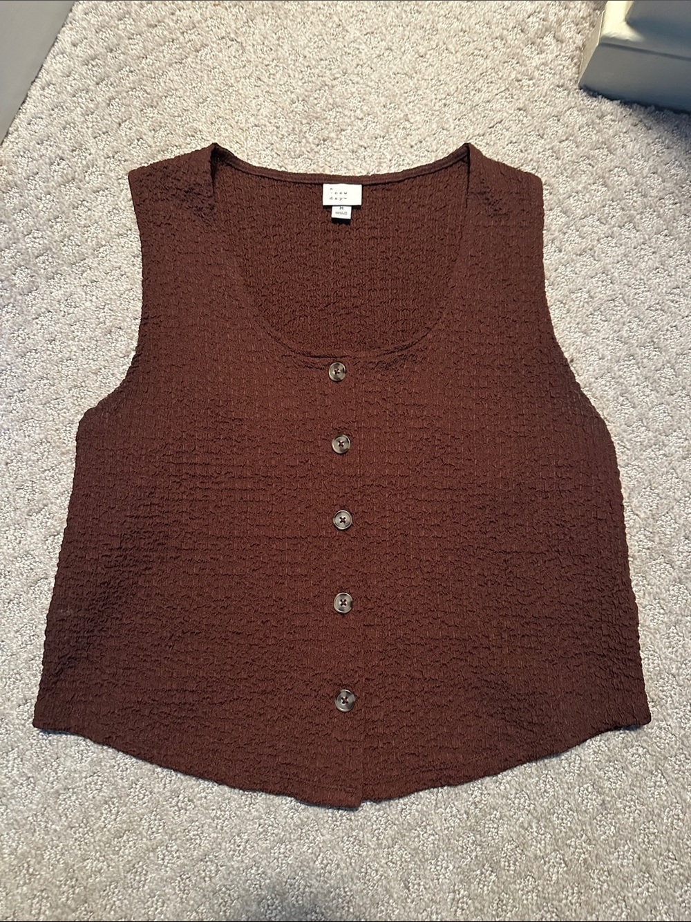 A New Day Textured Button-Front Sleeveless Top - Brown